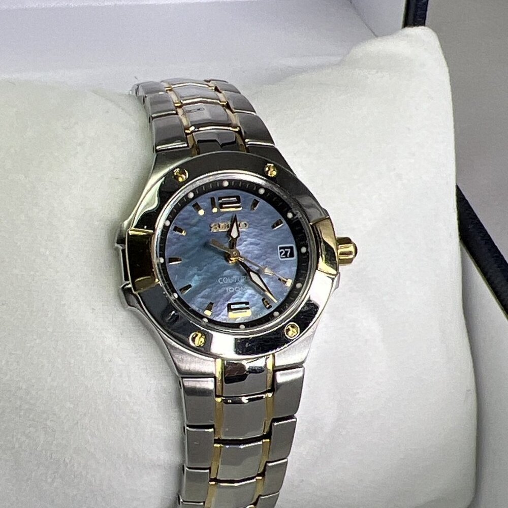 Seiko Coutura Womens Watch 7N82-0CA0 MOP Dial Two Tone Sapphire Crystal 25mm
